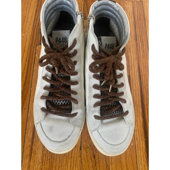 P448 / Ivory Snake-Print Soft Brown Shoelaces Skate High Top size 41/ US 10 - Picture 1 of 10